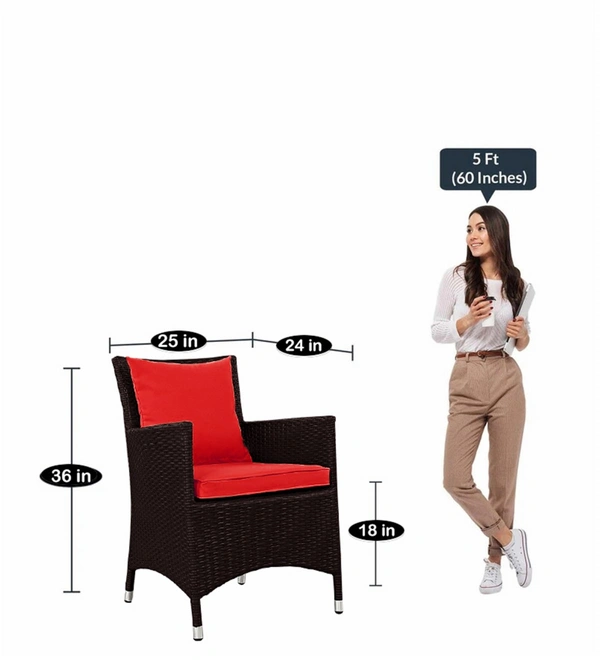 Zecado Elvis 2 Seater Wicker Lawn Chair Set in Brown Corduroy Finish with Red Cushions - Brown, Red