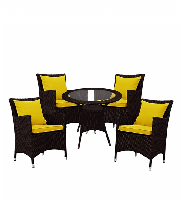 Zecado Elvis 4 Seater Wicker Lawn Chair Set in Brown Corduroy Finish with Yellow Cushions - Brown, Yellow