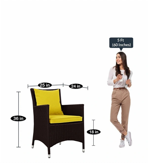 Zecado Elvis 2 Seater Wicker Lawn Chair Set in Brown Corduroy Finish with Yellow Cushions - Brown, Yellow