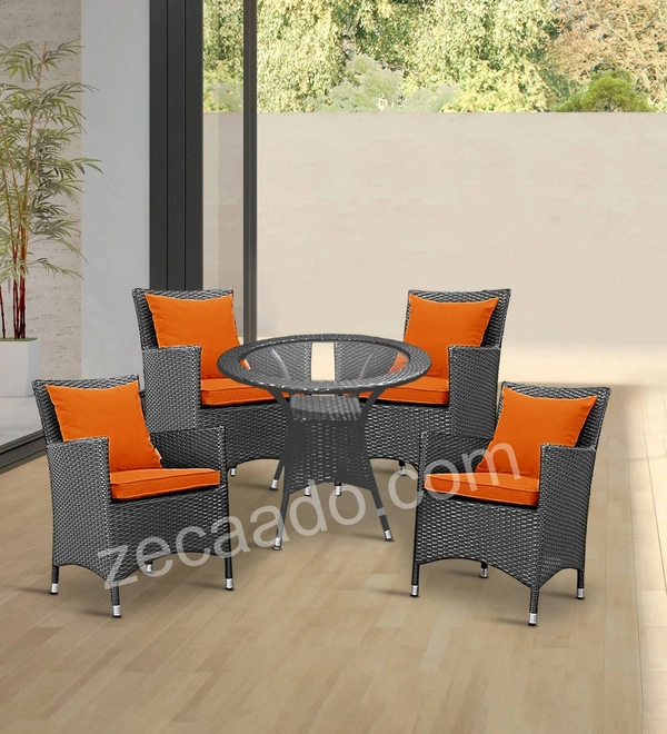 Zecado Elvis 4 Seater Wicker Lawn Chair Set in Grey Corduroy Finish with Orange Cushions - Grey, Orange
