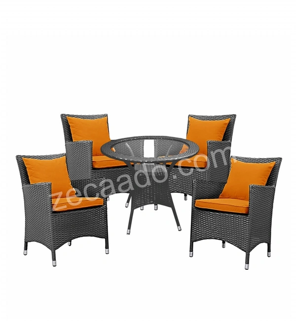 Zecado Elvis 4 Seater Wicker Lawn Chair Set in Grey Corduroy Finish with Orange Cushions - Grey, Orange