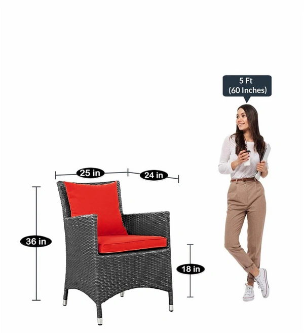 Zecado Elvis 4 Seater Wicker Lawn Chair Set in Grey Corduroy Finish with Red Cushions - Grey, Red