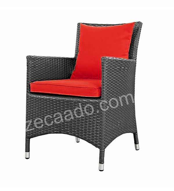 Zecado Elvis 4 Seater Wicker Lawn Chair Set in Grey Corduroy Finish with Red Cushions - Grey, Red