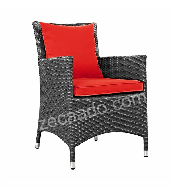 Zecado Elvis 4 Seater Wicker Lawn Chair Set in Grey Corduroy Finish with Red Cushions - Grey, Red