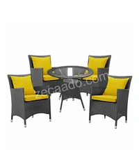 Zecado Elvis 4 Seater Wicker Lawn Chair Set in Grey Corduroy Finish with Yellow Cushions - Grey, Yellow