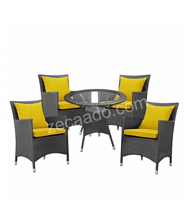 Zecado Elvis 4 Seater Wicker Lawn Chair Set in Grey Corduroy Finish with Yellow Cushions - Grey, Yellow
