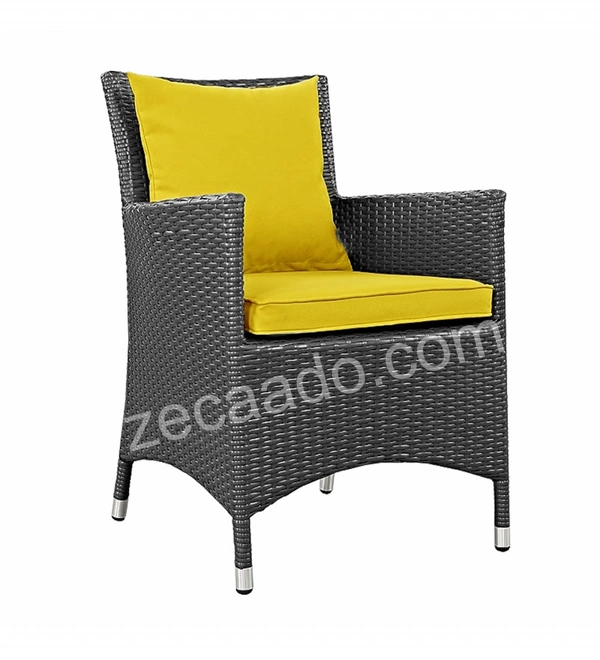 Zecado Elvis 2 Seater Wicker Lawn Chair Set in Grey Corduroy Finish with Yellow Cushions - Grey, Yellow