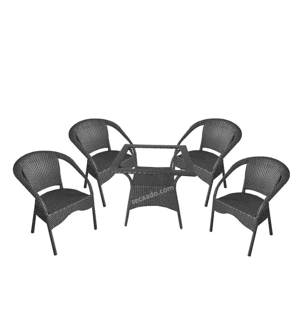 Zecado Enigma 4 Seater Patio Set with Square Coffee Table in Black & White Corduroy Finish - Black & White