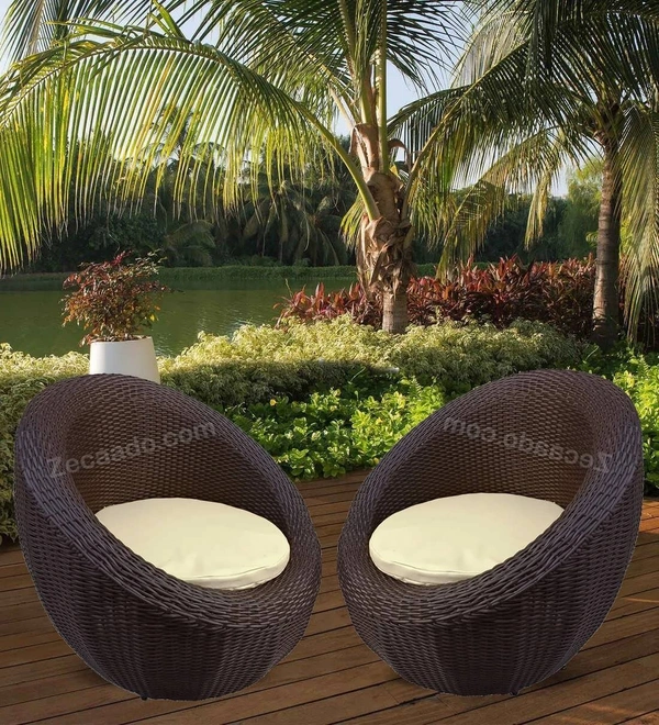 Zecado Fortune 2 Outdoor Patio Chairs in Brown Corduroy Finish with Off-White Cushions - Brown, Off-White