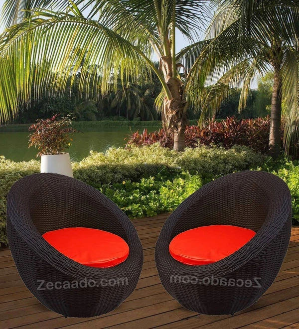 Zecado Fortune 2 Outdoor Patio Chairs in Brown Corduroy Finish with Red Cushions - Brown, Red