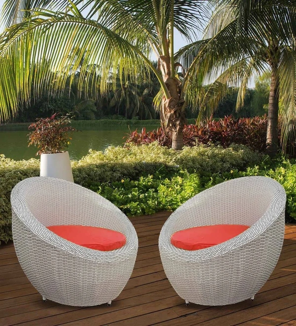 Zecado Fortune 2 Outdoor Patio Chairs in White Black Corduroy Finish with Red Cushions - White Black, Red