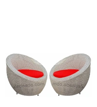 Zecado Fortune 2 Outdoor Patio Chairs in White Black Corduroy Finish with Red Cushions - White Black, Red
