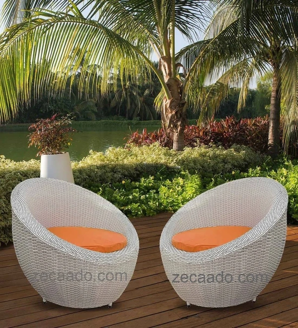 Zecado Fortune 2 Outdoor Patio Chairs in White Black Corduroy Finish with Orange Cushions - White Black, Orange