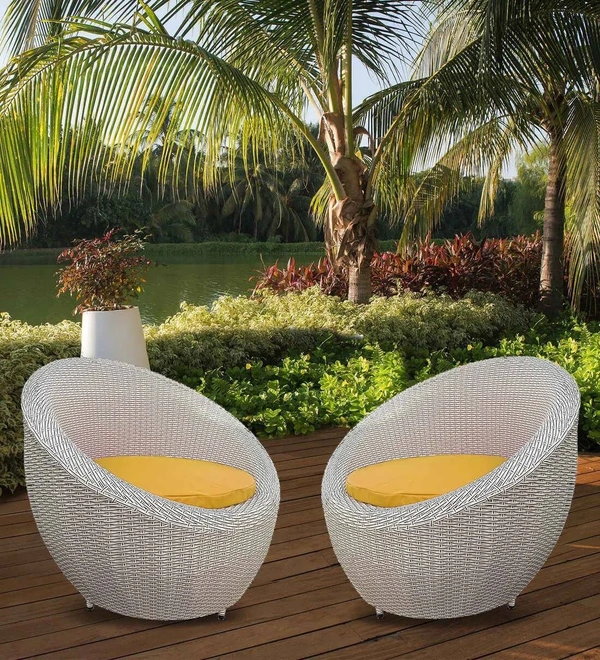 Zecado Fortune 2 Outdoor Patio Chairs in White Black Corduroy Finish with Yellow Cushions - White Black, Yellow