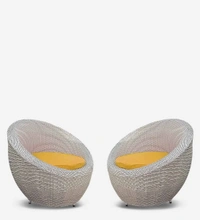 Zecado Fortune 2 Outdoor Patio Chairs in White Black Corduroy Finish with Yellow Cushions - White Black, Yellow