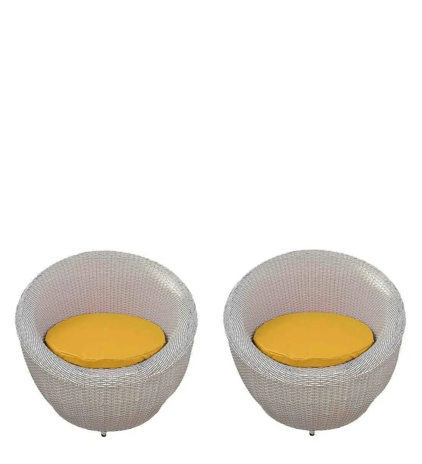 Zecado Fortune 2 Outdoor Patio Chairs in White Black Corduroy Finish with Yellow Cushions - White Black, Yellow