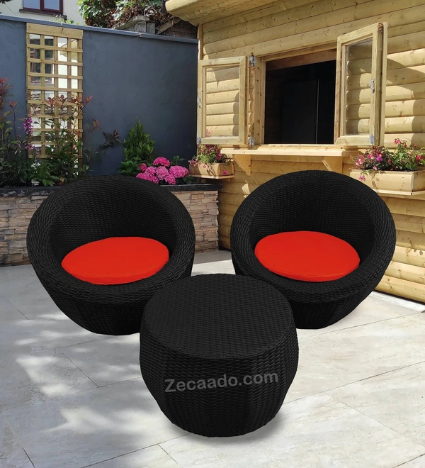 Zecado Fortune 2 Seater Outdoor Patio Set in Black Corduroy Finish with Red Cushion - Black, Red