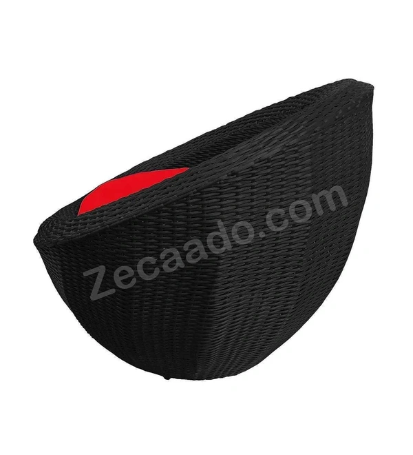 Zecado Fortune 2 Seater Outdoor Patio Set in Black Corduroy Finish with Red Cushion - Black, Red