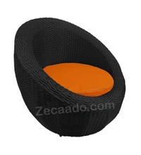 Zecado Fortune 4 Seater Outdoor Patio Set in Black Corduroy Finish with Orange Cushion - Black, Orange