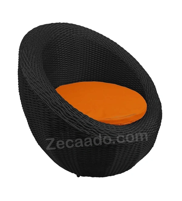 Zecado Fortune 4 Seater Outdoor Patio Set in Black Corduroy Finish with Orange Cushion - Black, Orange