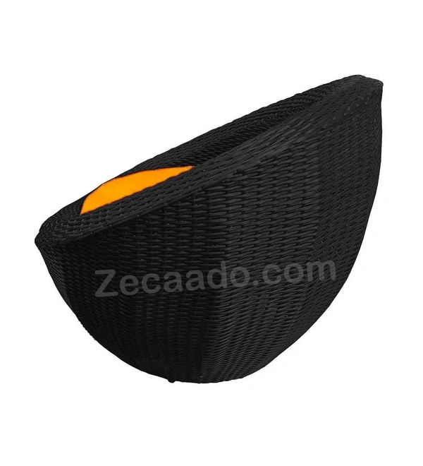 Zecado Fortune 4 Seater Outdoor Patio Set in Black Corduroy Finish with Orange Cushion - Black, Orange