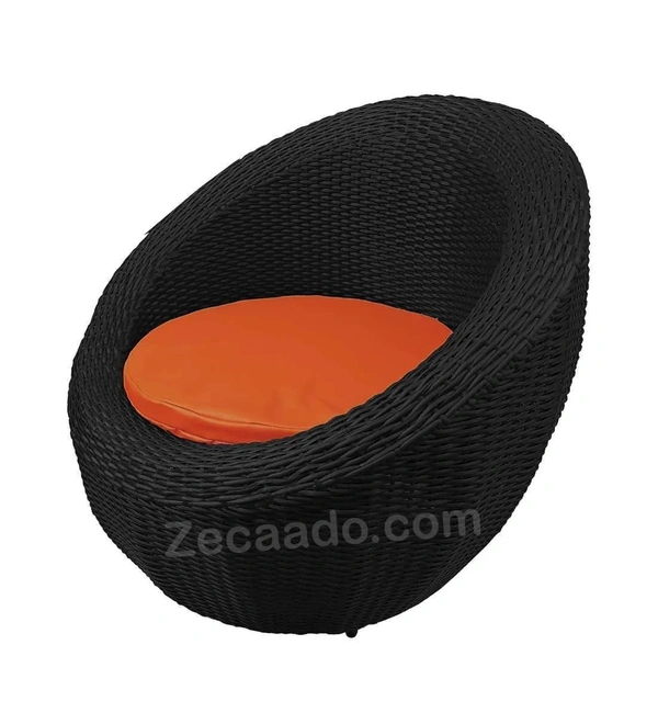 Zecado Fortune 4 Seater Outdoor Patio Set in Black Corduroy Finish with Orange Cushion - Black, Orange