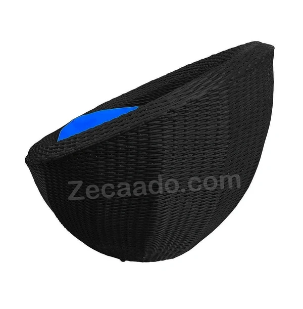 Zecado Fortune 2 Seater Outdoor Patio Set in Black Corduroy Finish with Blue Cushion - Black, Blue