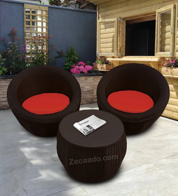 Zecado Fortune 2 Seater Outdoor Patio Set in Brown Corduroy Finish with Red Cushion - Brown, Red