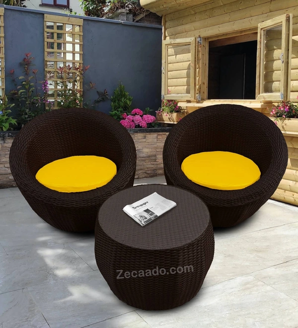 Zecado Fortune 2 Seater Outdoor Patio Set in Brown Corduroy Finish with Yellow Cushion - Brown, Yellow