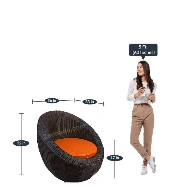 Zecado Fortune 4 Seater Outdoor Patio Set in Brown Corduroy Finish with Orange Cushion - Brown, Orange