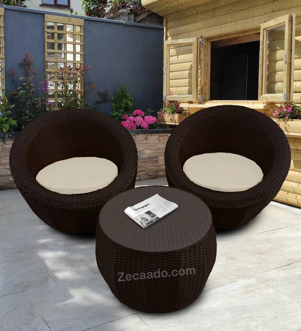 Zecado Fortune 2 Seater Outdoor Patio Set in Brown Corduroy Finish with Cream Cushion - Brown, Off-White