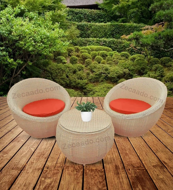 Zecado Fortune 2 Seater Outdoor Patio Set in Fawn & Black Corduroy Finish with Red Cushion - Fawn & Black, Red