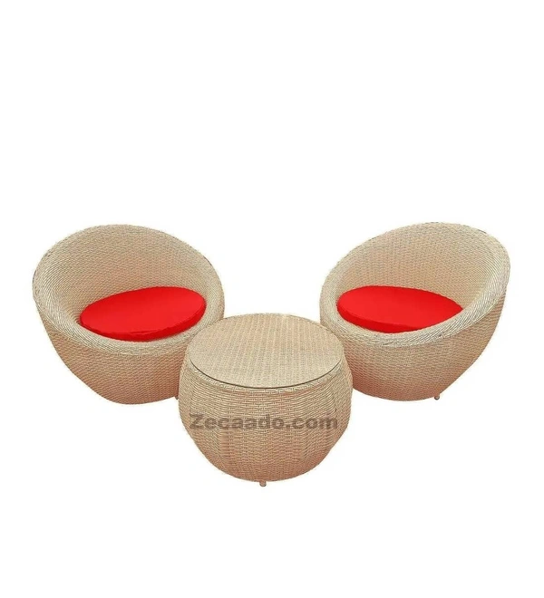 Zecado Fortune 2 Seater Outdoor Patio Set in Fawn & Black Corduroy Finish with Red Cushion - Fawn & Black, Red