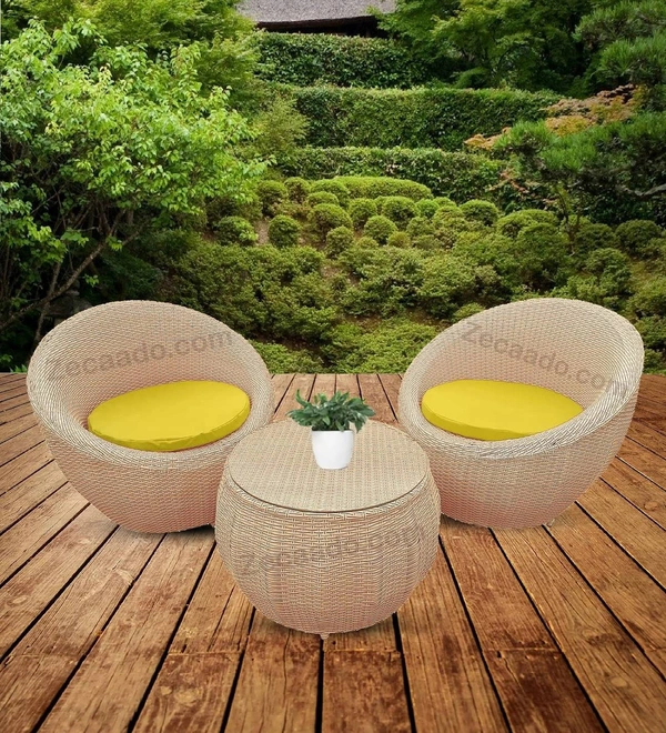 Zecado Fortune 2 Seater Outdoor Patio Set in Fawn & Black Corduroy Finish with Yellow Cushion - Fawn & Black, Yellow