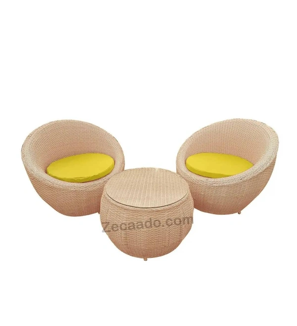 Zecado Fortune 2 Seater Outdoor Patio Set in Fawn & Black Corduroy Finish with Yellow Cushion - Fawn & Black, Yellow