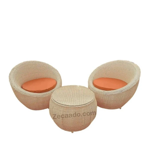 Zecado Fortune 2 Seater Outdoor Patio Set in Fawn & Black Corduroy Finish with Orange Cushion - Fawn & Black Orange