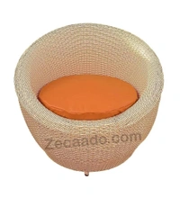 Zecado Fortune 4 Seater Outdoor Patio Set in Fawn & Black Corduroy Finish with Orange Cushion - Fawn & Black Orange