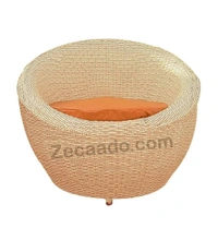 Zecado Fortune 4 Seater Outdoor Patio Set in Fawn & Black Corduroy Finish with Orange Cushion - Fawn & Black Orange