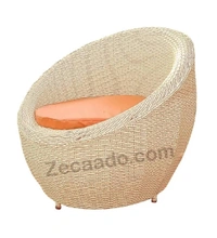 Zecado Fortune 4 Seater Outdoor Patio Set in Fawn & Black Corduroy Finish with Orange Cushion - Fawn & Black Orange