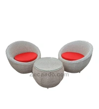 Zecado Fortune 2 Seater Outdoor Patio Set in White Black Corduroy Finish with Red Cushion - White & Black, Red