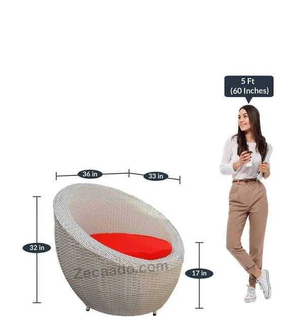 Zecado Fortune 2 Seater Outdoor Patio Set in White Black Corduroy Finish with Red Cushion - White & Black, Red