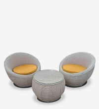 Zecado Fortune 2 Seater Outdoor Patio Set in White Black Corduroy Finish with Yellow Cushion - White & Black, Yellow