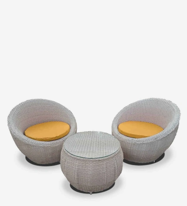 Zecado Fortune 2 Seater Outdoor Patio Set in White Black Corduroy Finish with Yellow Cushion - White & Black, Yellow