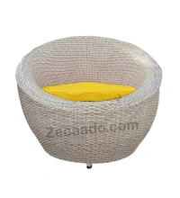 Zecado Fortune 2 Seater Outdoor Patio Set in White Black Corduroy Finish with Yellow Cushion - White & Black, Yellow