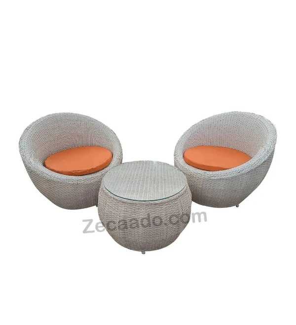 Zecado Fortune 2 Seater Outdoor Patio Set in White Black Corduroy Finish with Orange Cushion - White & Black, Orange