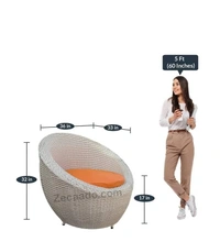 Zecado Fortune 2 Seater Outdoor Patio Set in White Black Corduroy Finish with Orange Cushion - White & Black, Orange