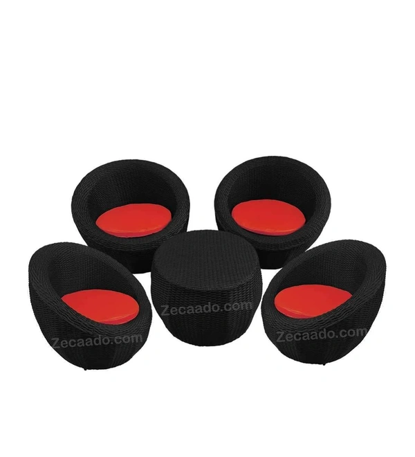 Zecado Fortune 4 Seater Outdoor Patio Set in Black Corduroy Finish with Red Cushion - Black, Red