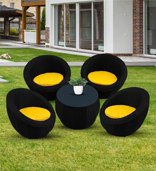 Zecado Fortune 4 Seater Outdoor Patio Set in Black Corduroy Finish with Yellow Cushion - Black, Yellow