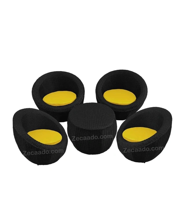 Zecado Fortune 4 Seater Outdoor Patio Set in Black Corduroy Finish with Yellow Cushion - Black, Yellow