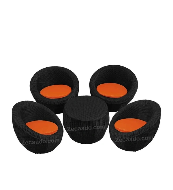 Zecado Fortune 4 Seater Outdoor Patio Set in Black Corduroy Finish with Orange Cushion - Black, Orange